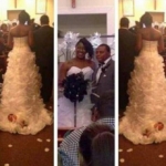 Esta novia ató a su bebé recién nacido a su vestido de novia y la arrastró hacia el altar