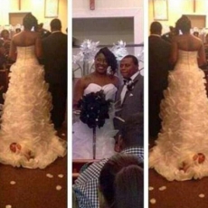 Esta novia ató a su bebé recién nacido a su vestido de novia y la arrastró hacia el altar