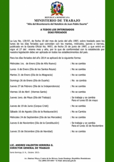 Los Días Feriados del 2014 en RD